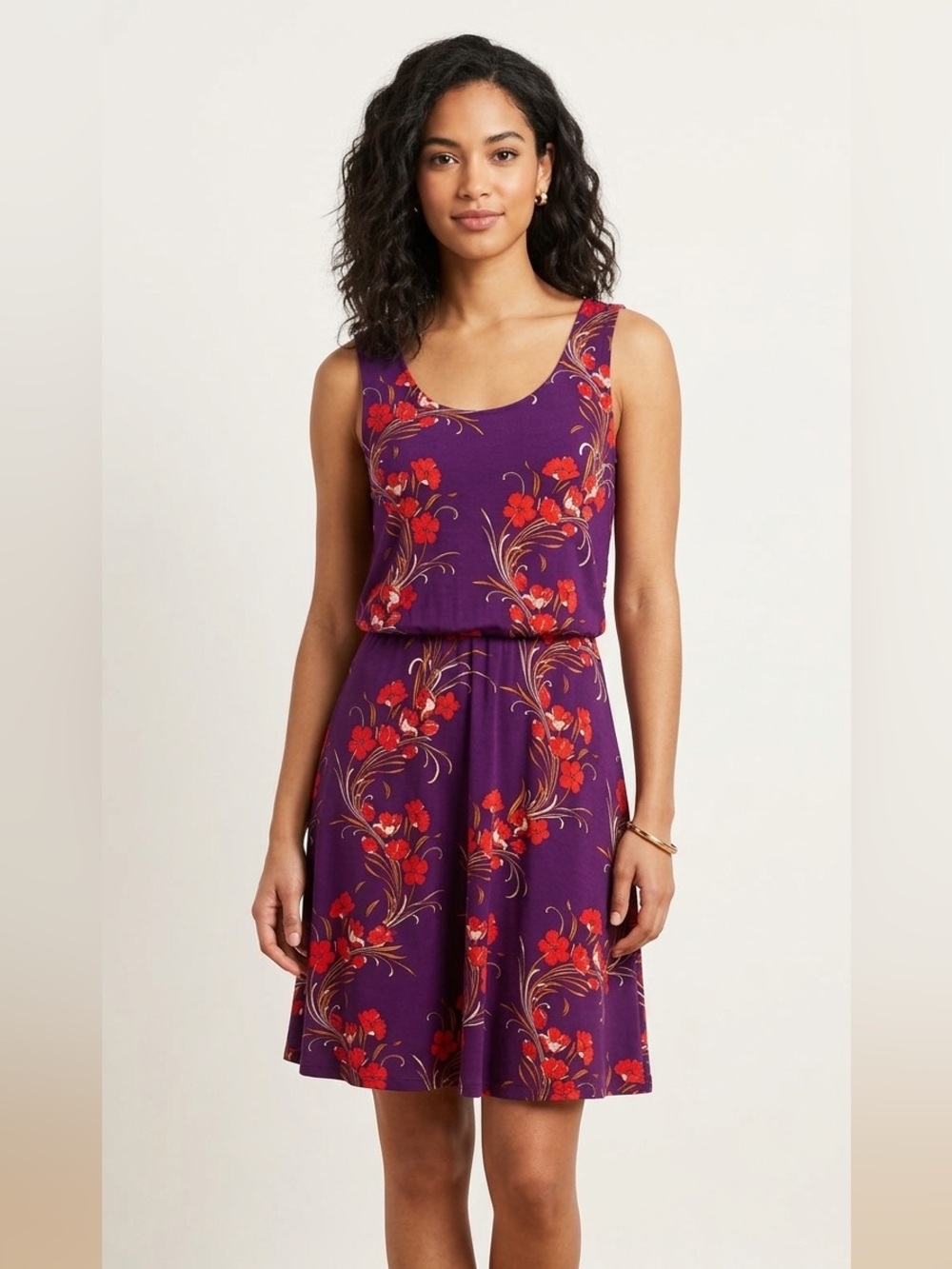 Stitch Fix Floral Sleeveless Purple Dress with Red Print Size Large